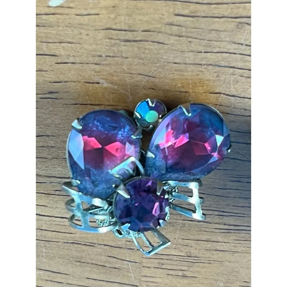 VTG Amethyst Toned & Auora Borealis Rhinestone Clip One Earrings MCM